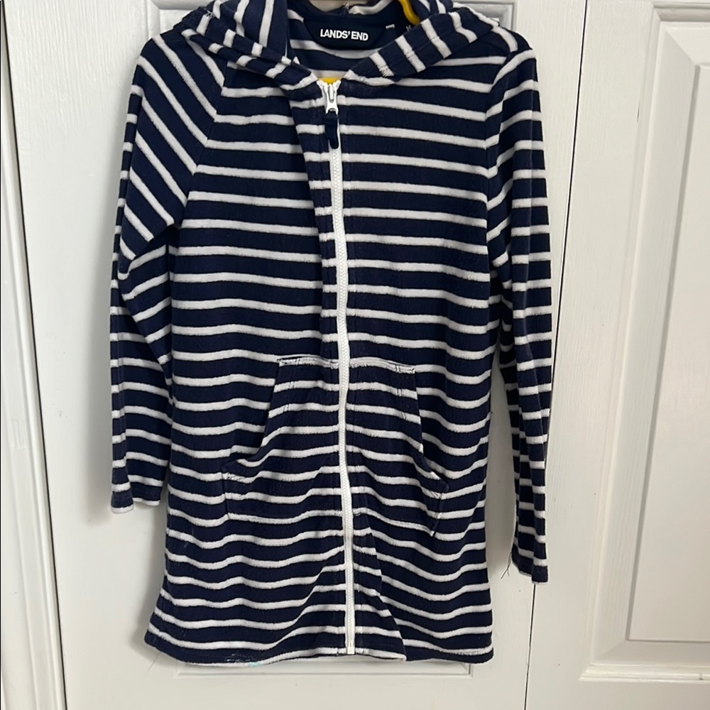 Lands' End Blue and White zip up swim cover up